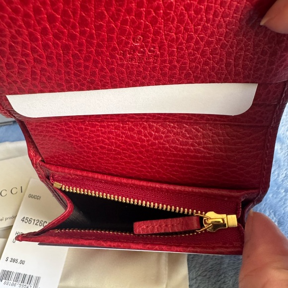 GUCCI Pebbled Calfskin GG Marmont Card Case Hibiscus Red - Picture 6 of 12